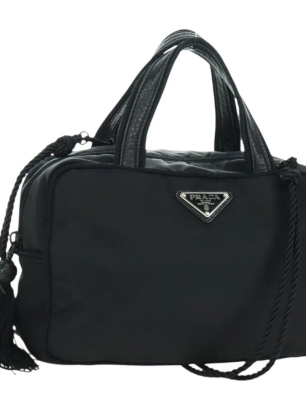 PRADA Fringe Hand Bag Nylon 2way Black BL0916 Auth am11097V